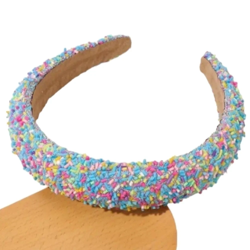 Sponge confetti wide blue multi color headband hair accessories